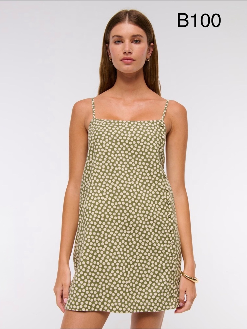 Abercrombie &Fitch Olive Polka Dot Cami Mini Dress,Size Large